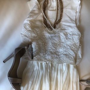 Ivory polyester dress with pleats